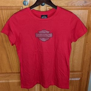 Vintage Harley Davidson T Shirt Red Women size S rhinestone gemstone Florida